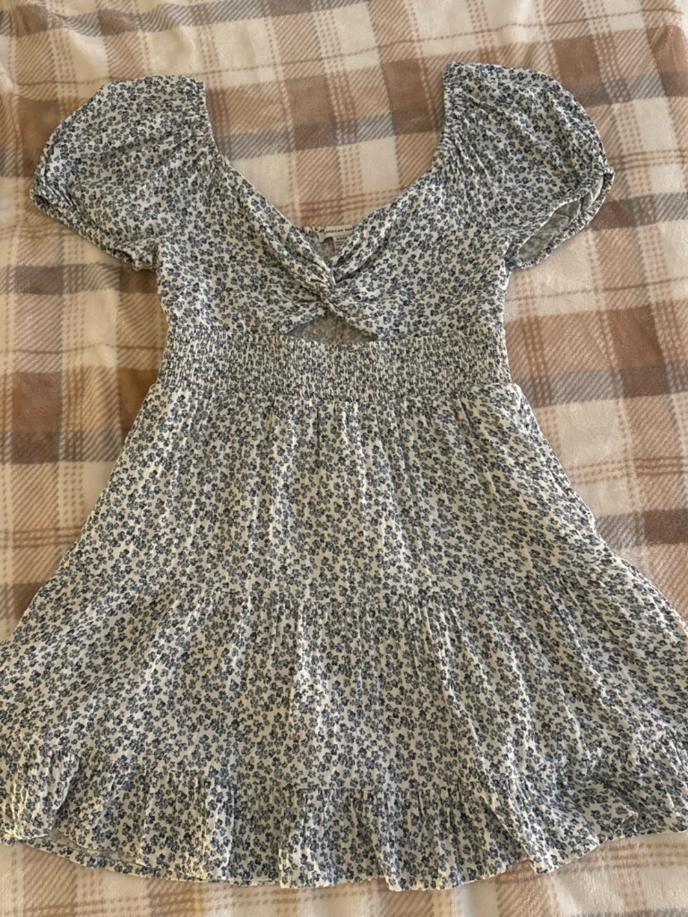 American Eagle Outfitters Blue Floral Twist-Front Mini Dress